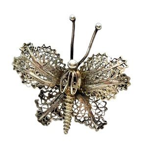 Topazio Portugal vintage filigree butterfly brooch pin ornate sterling silver